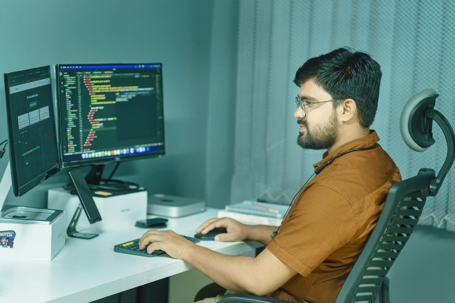 Developer workspace with creative setup